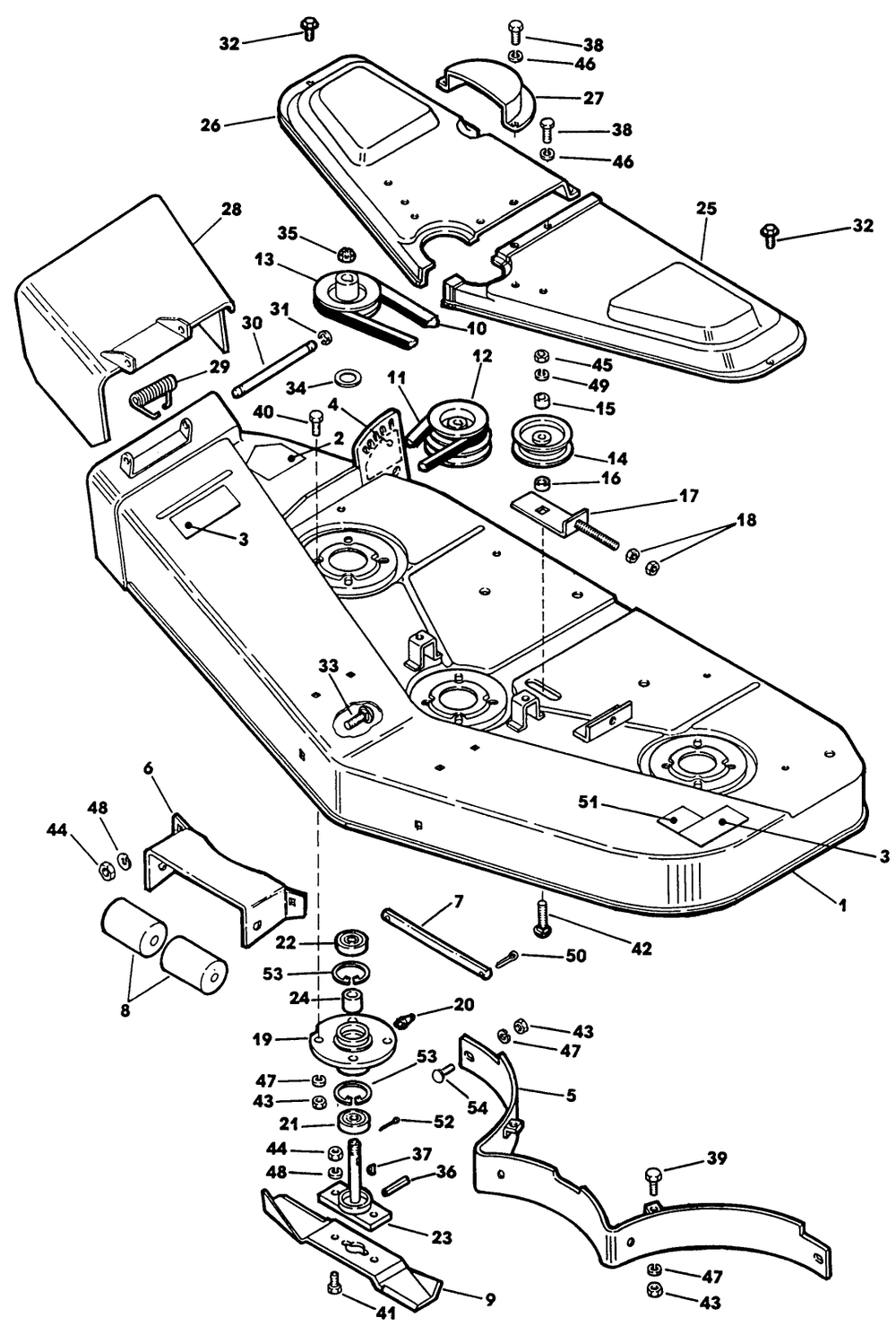 Mower Deck Diagram and Parts List for 62542C (K00000001-K99999999)(1991) Lawn Boy Lawn Tractor